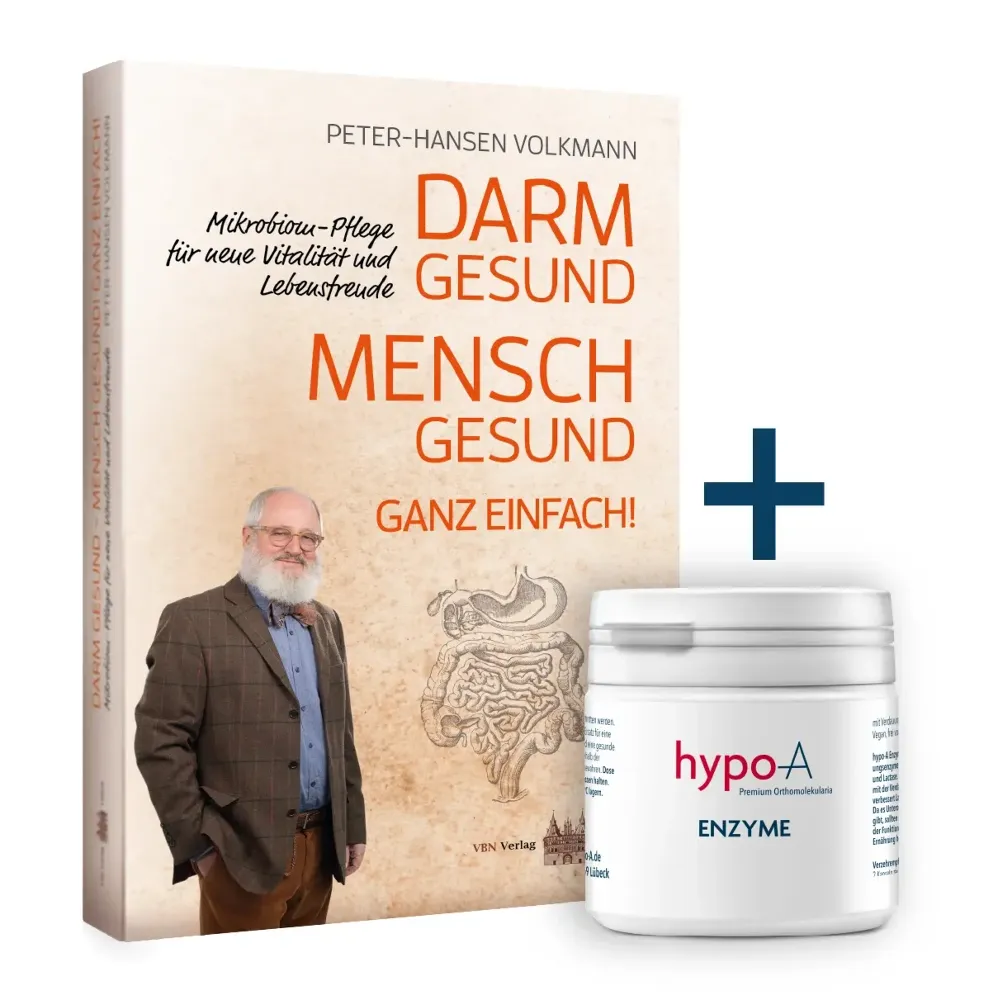 „Darm gesund – Mensch gesund“ + eine kleine Dose hypo-A Enzyme geschenkt. „Darm gesund – Mensch gesund“ + eine kleine Dose hypo-A Enzyme geschenkt.